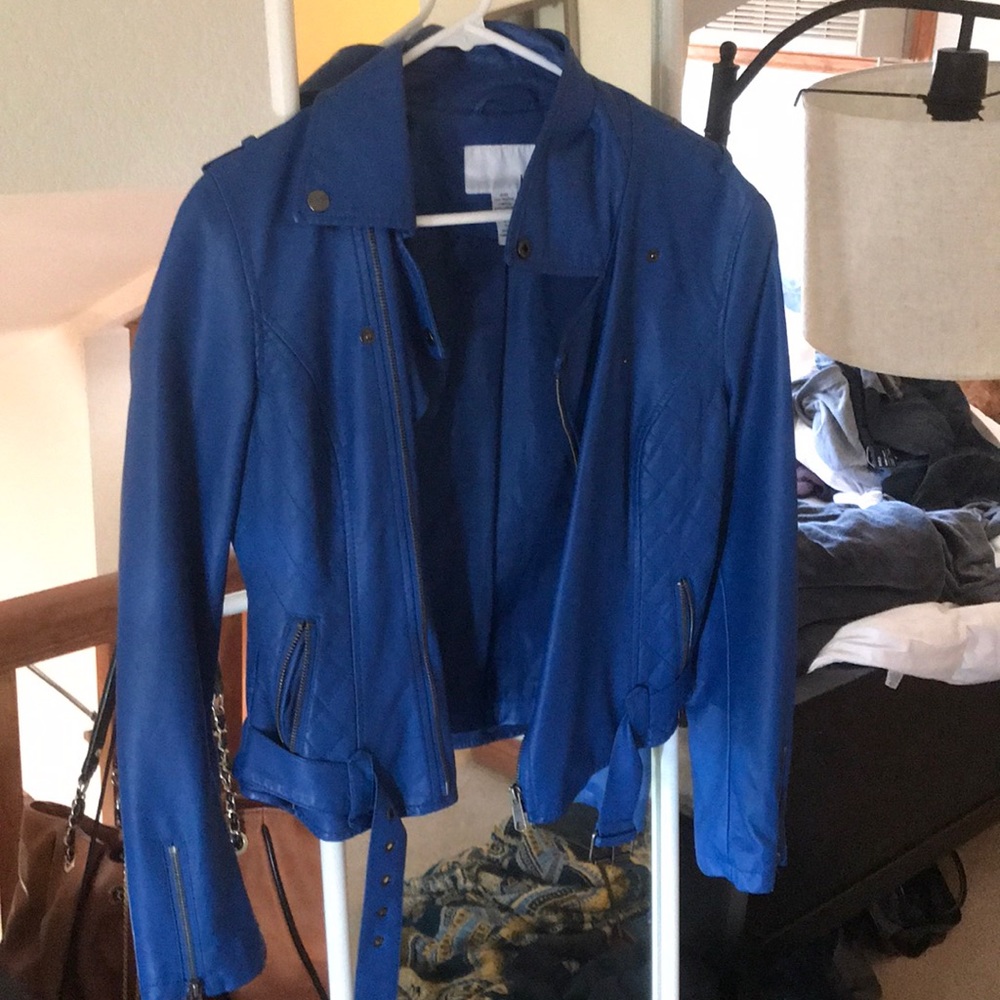 Blue faux-leather jacket